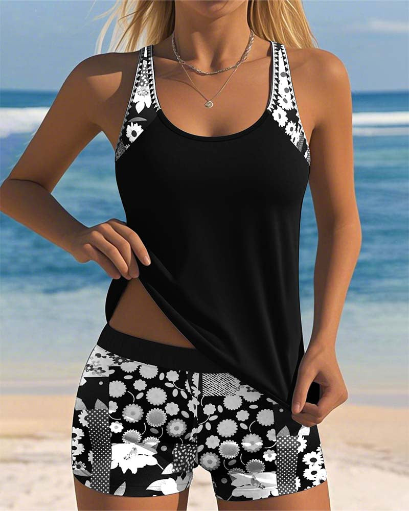 Lisa | Swimsuit Tank Top with Printed Boxer Set