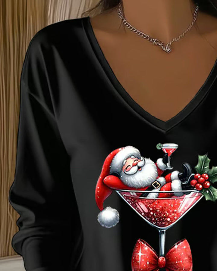 Santa Cocktail V-Neck Top