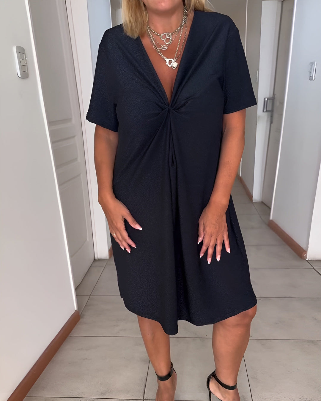 Laurence | Elegant Ruched Dress with V-Neck