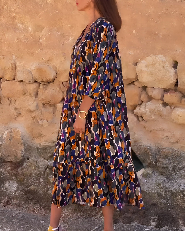 Nathalie | Retro Print V-Neck Dress