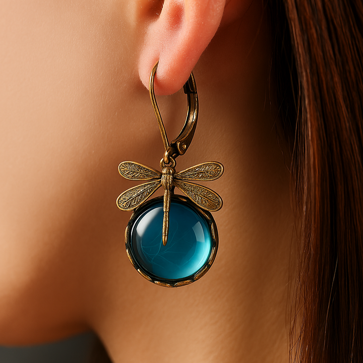 Leila | Spherical Dragonfly Earrings in Antique Gold