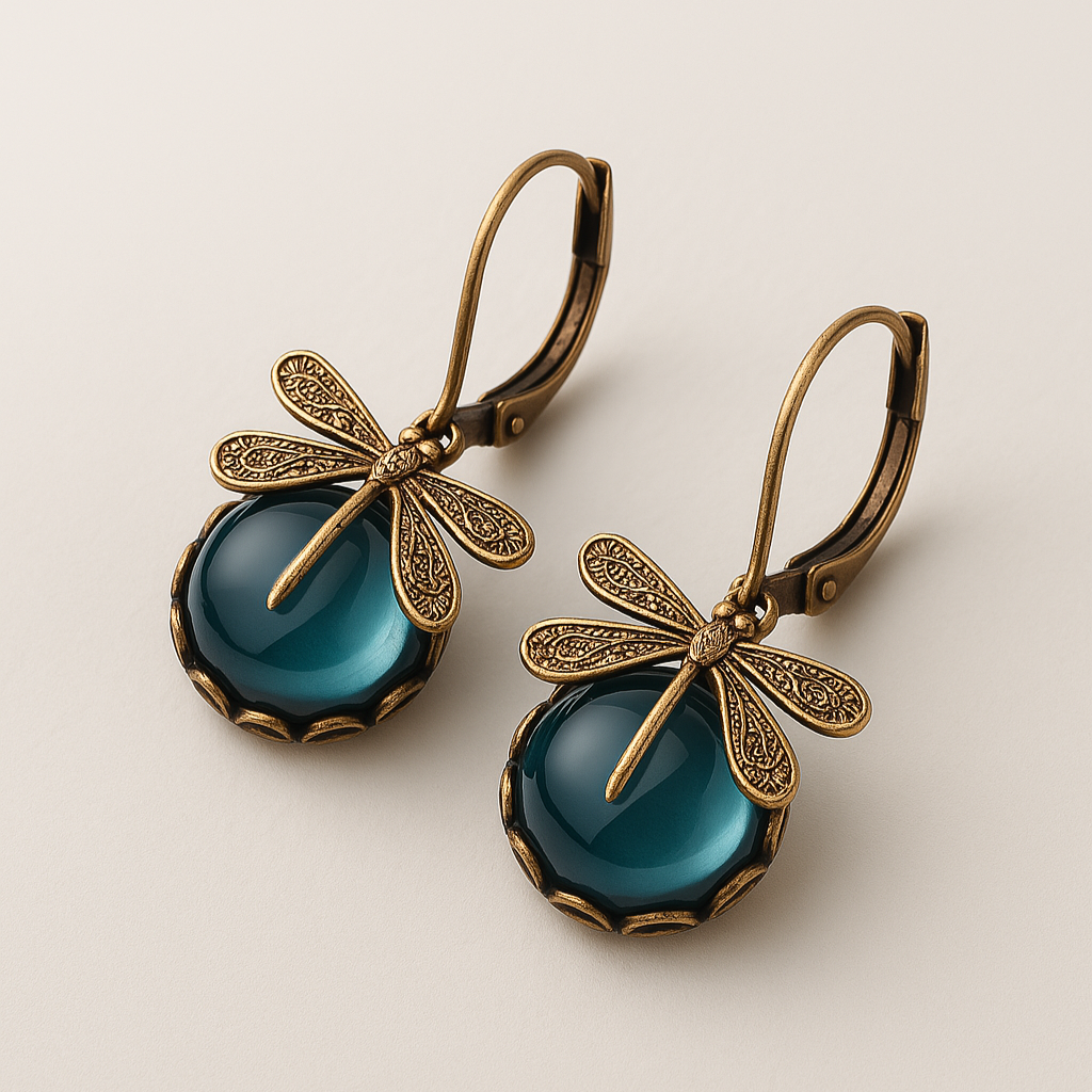 Leila | Spherical Dragonfly Earrings in Antique Gold