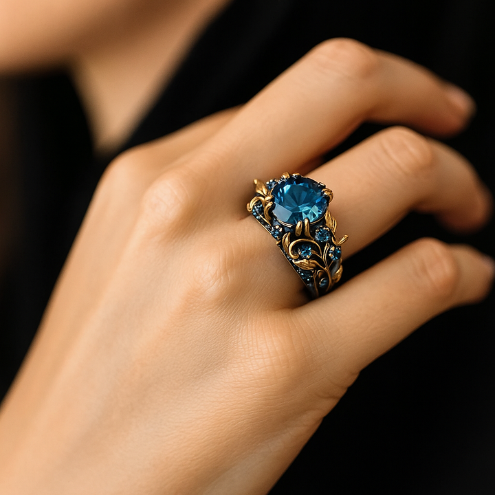 Blue Crystal Flower Exotic Ring