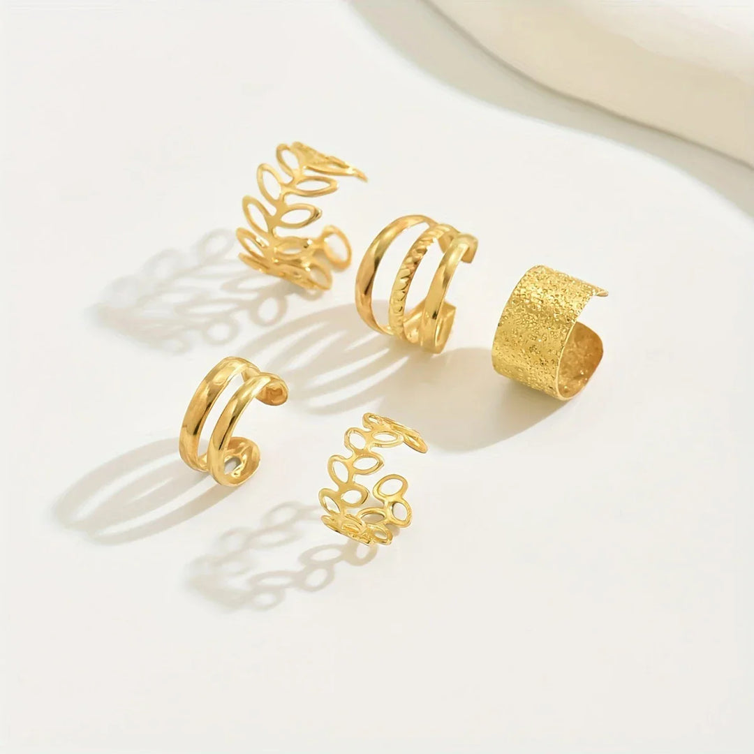 Set of 5 Elegant Gold Earrings