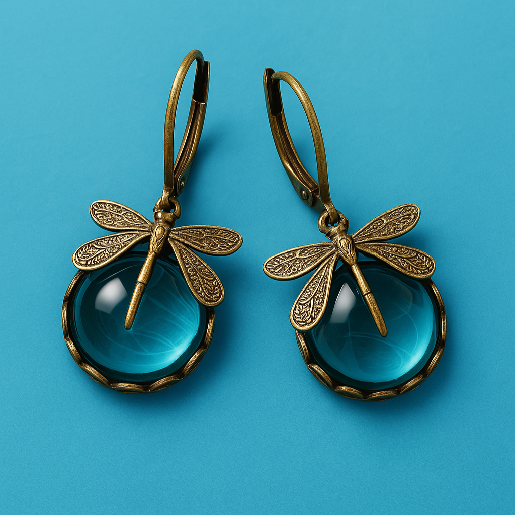 Leila | Spherical Dragonfly Earrings in Antique Gold