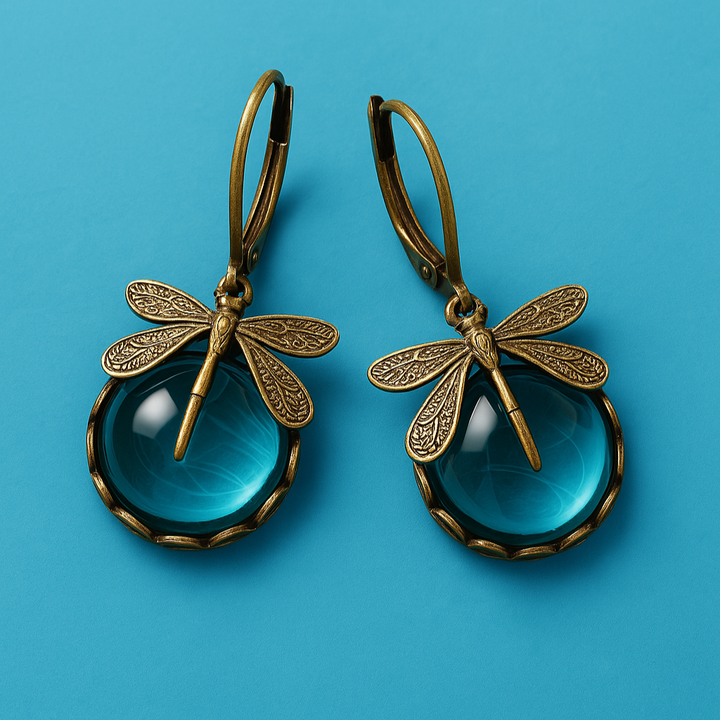 Leila | Spherical Dragonfly Earrings in Antique Gold