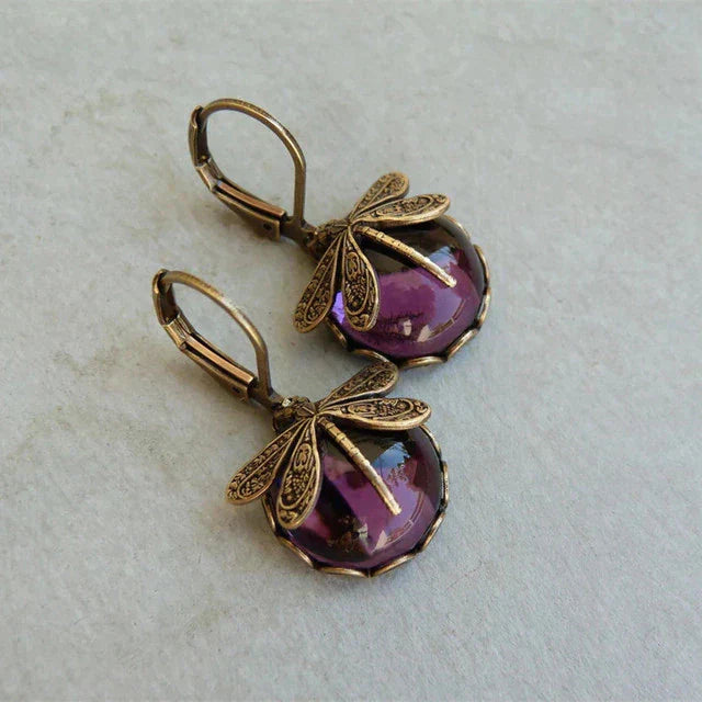 Leila | Spherical Dragonfly Earrings in Antique Gold