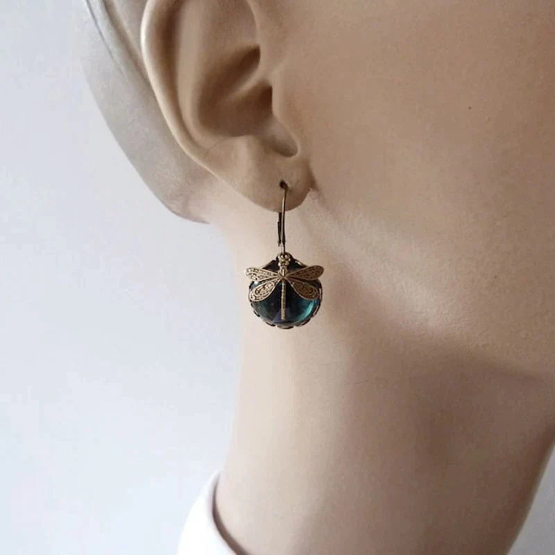 Leila | Spherical Dragonfly Earrings in Antique Gold