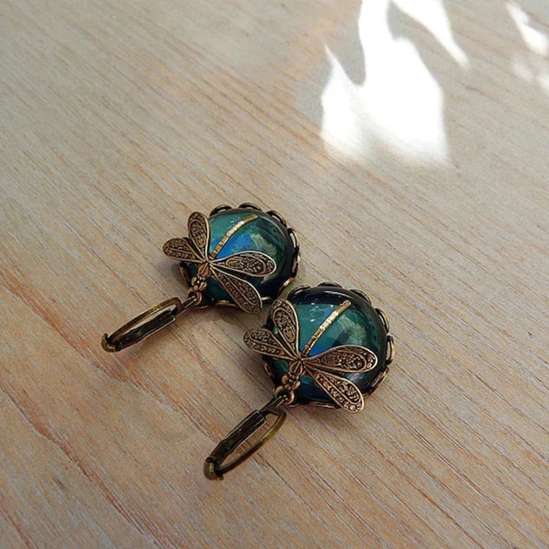 Leila | Spherical Dragonfly Earrings in Antique Gold