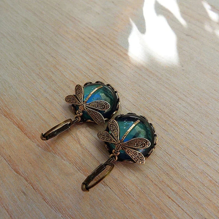 Leila | Spherical Dragonfly Earrings in Antique Gold