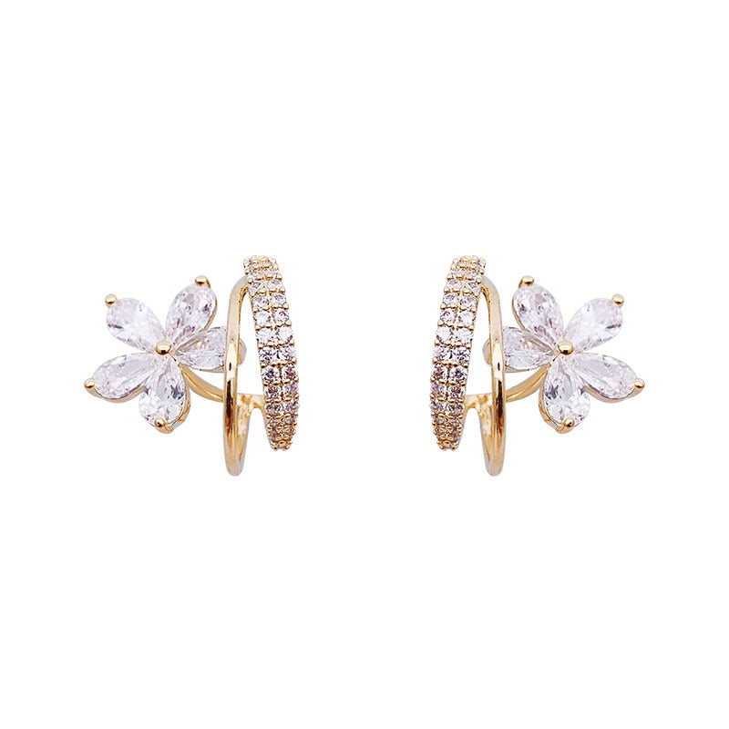 Floral Earrings with Zirconia in Gold