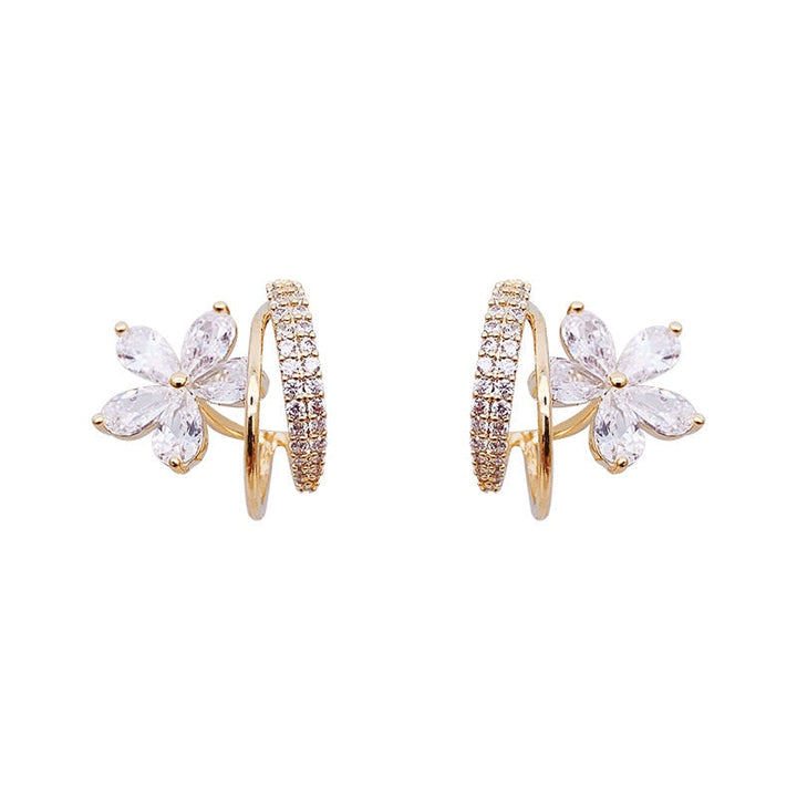 Floral Earrings with Zirconia in Gold