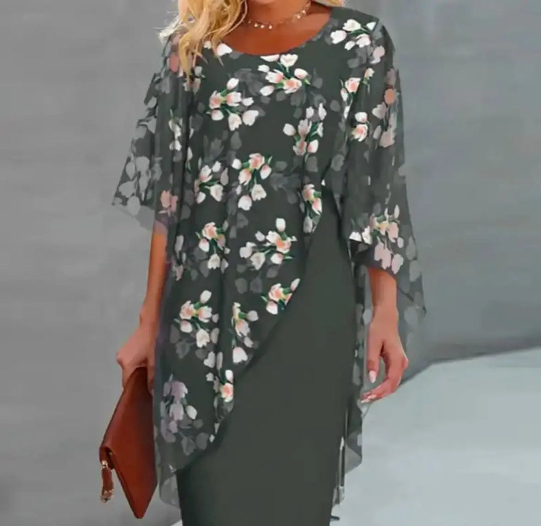 Margaret Floral Sheer Capelet Dress