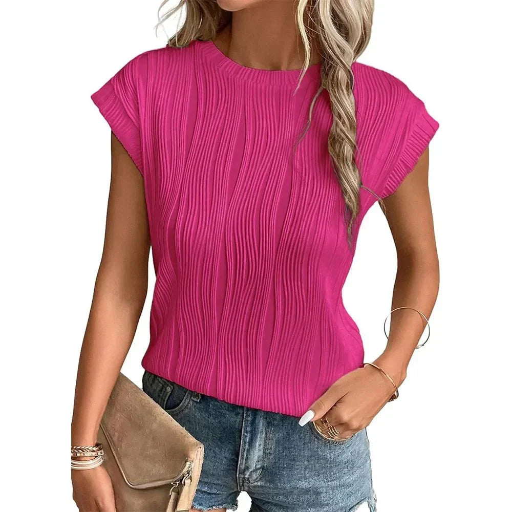 Amy - Wave Pattern Round Neck Top