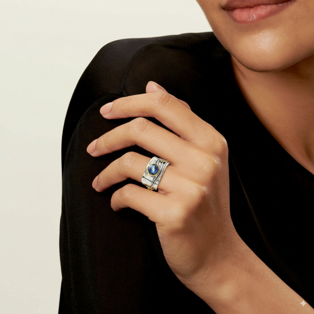 Lucia | Vintage Silver Blue Sapphire Ring