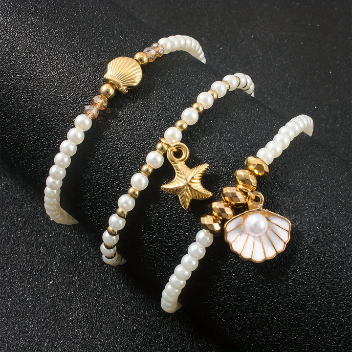 Set of 3 Elegant Pearl Bracelets