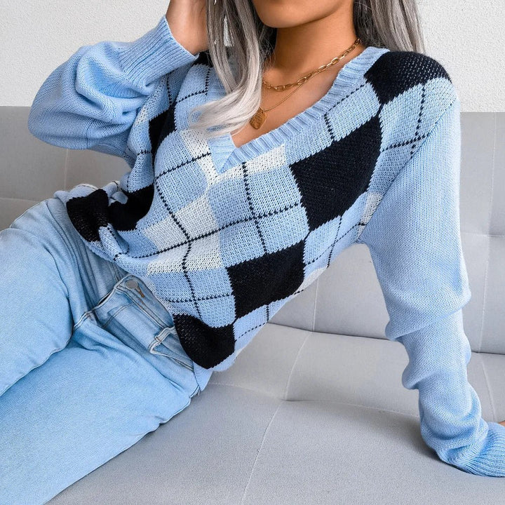 Brielle | Cozy Argyle Knit Sweater