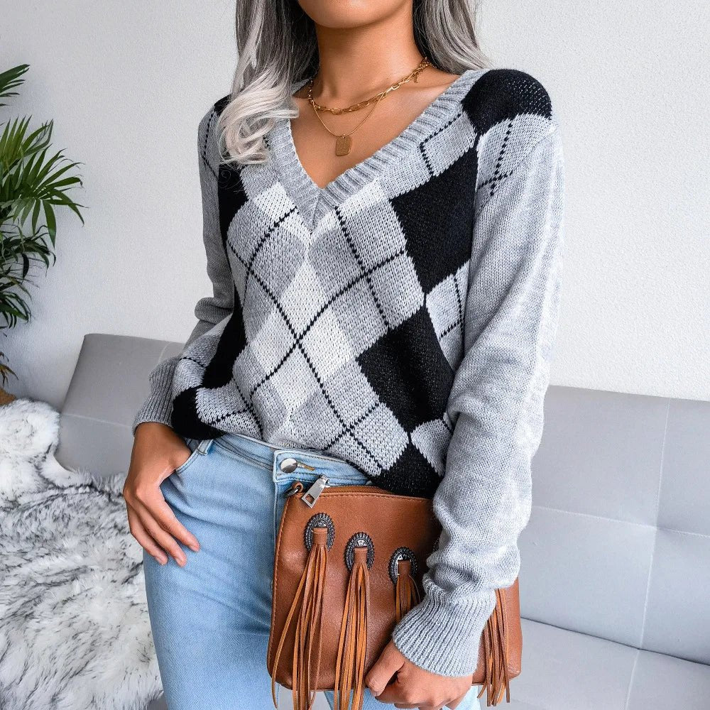 Brielle | Cozy Argyle Knit Sweater