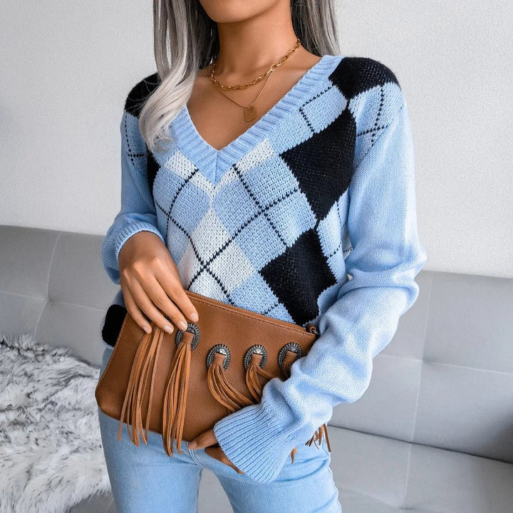 Brielle | Cozy Argyle Knit Sweater