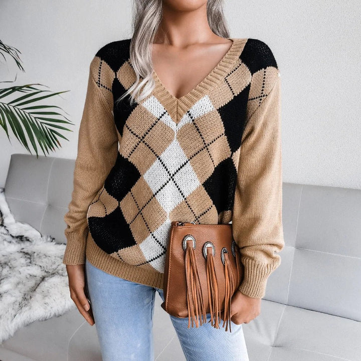 Brielle | Cozy Argyle Knit Sweater
