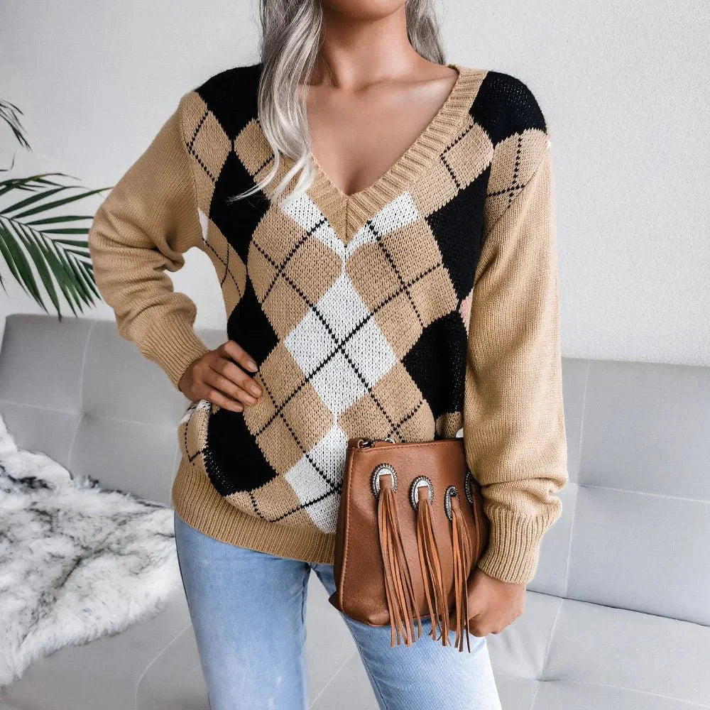 Brielle | Cozy Argyle Knit Sweater
