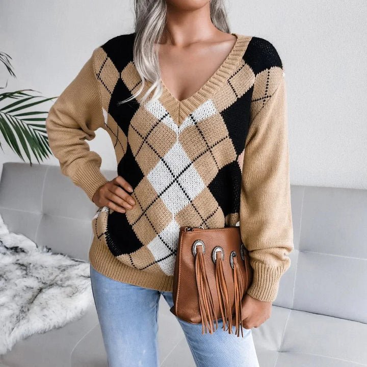 Brielle | Cozy Argyle Knit Sweater