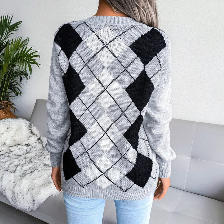 Brielle | Cozy Argyle Knit Sweater
