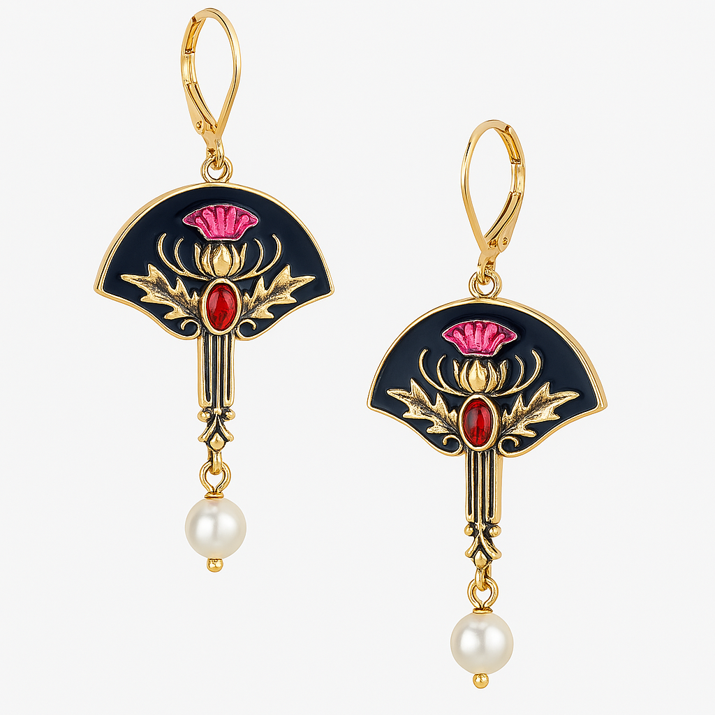 Nicole | Boho Earrings with Pearls and Red Crystal