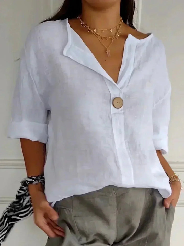 Elowen | Linen V-Neck Casual Blouse