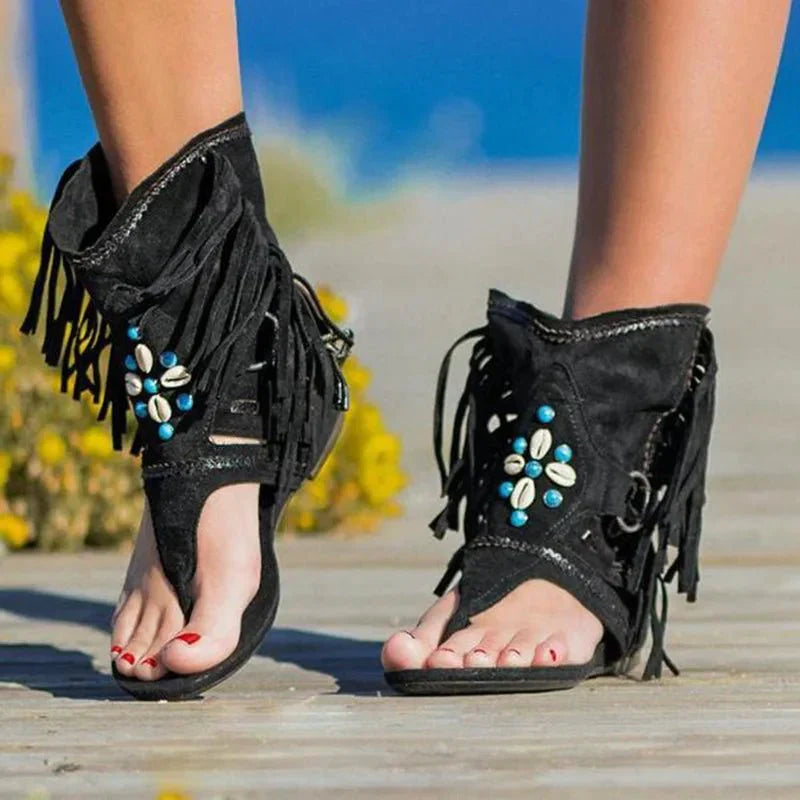 Dakota | Boho Fringe Sandals with Beads