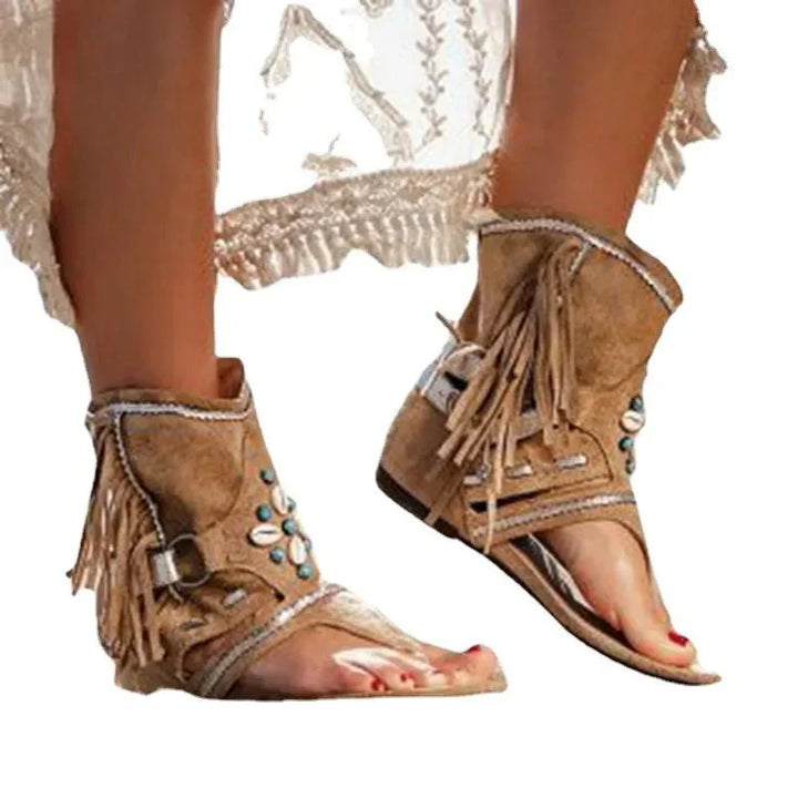 Dakota | Boho Fringe Sandals with Beads