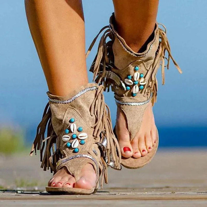Dakota | Boho Fringe Sandals with Beads