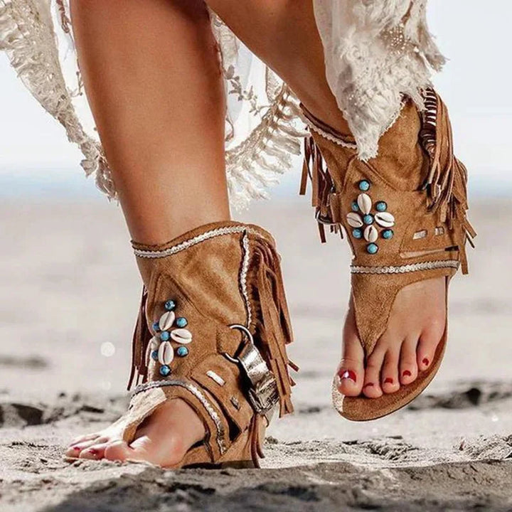 Dakota | Boho Fringe Sandals with Beads