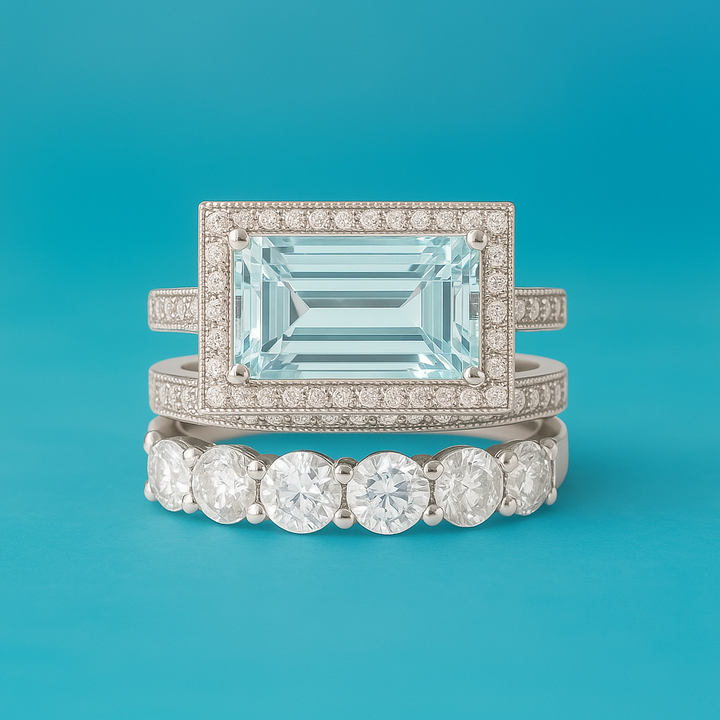 Claire | Vintage Silver Turquoise Glass Ring Set