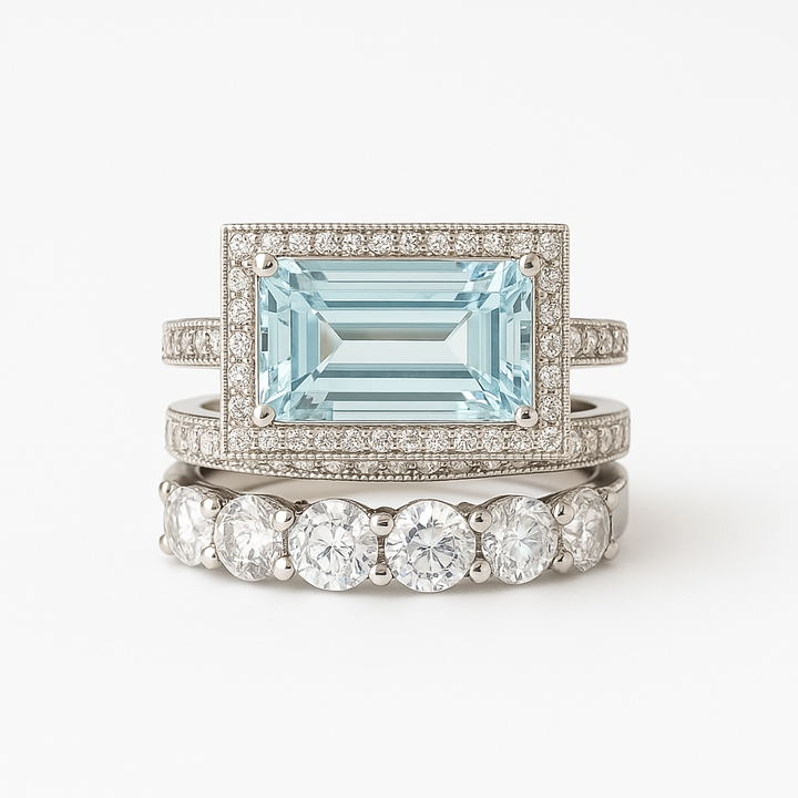 Claire | Vintage Silver Turquoise Glass Ring Set