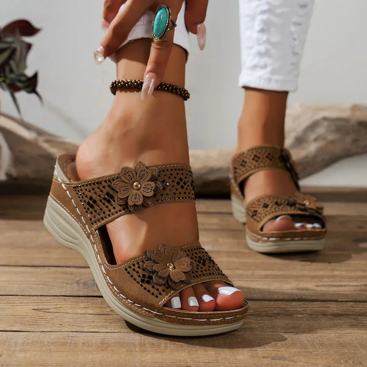 Maribel | Floral Cutout Wedge Sandals