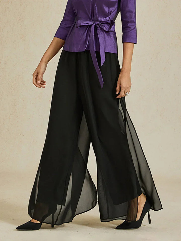 Nova | Straight-Leg Pants with Chiffon Split Overlay