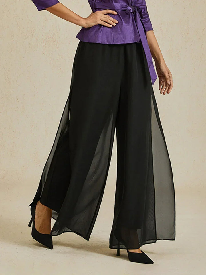 Nova | Straight-Leg Pants with Chiffon Split Overlay