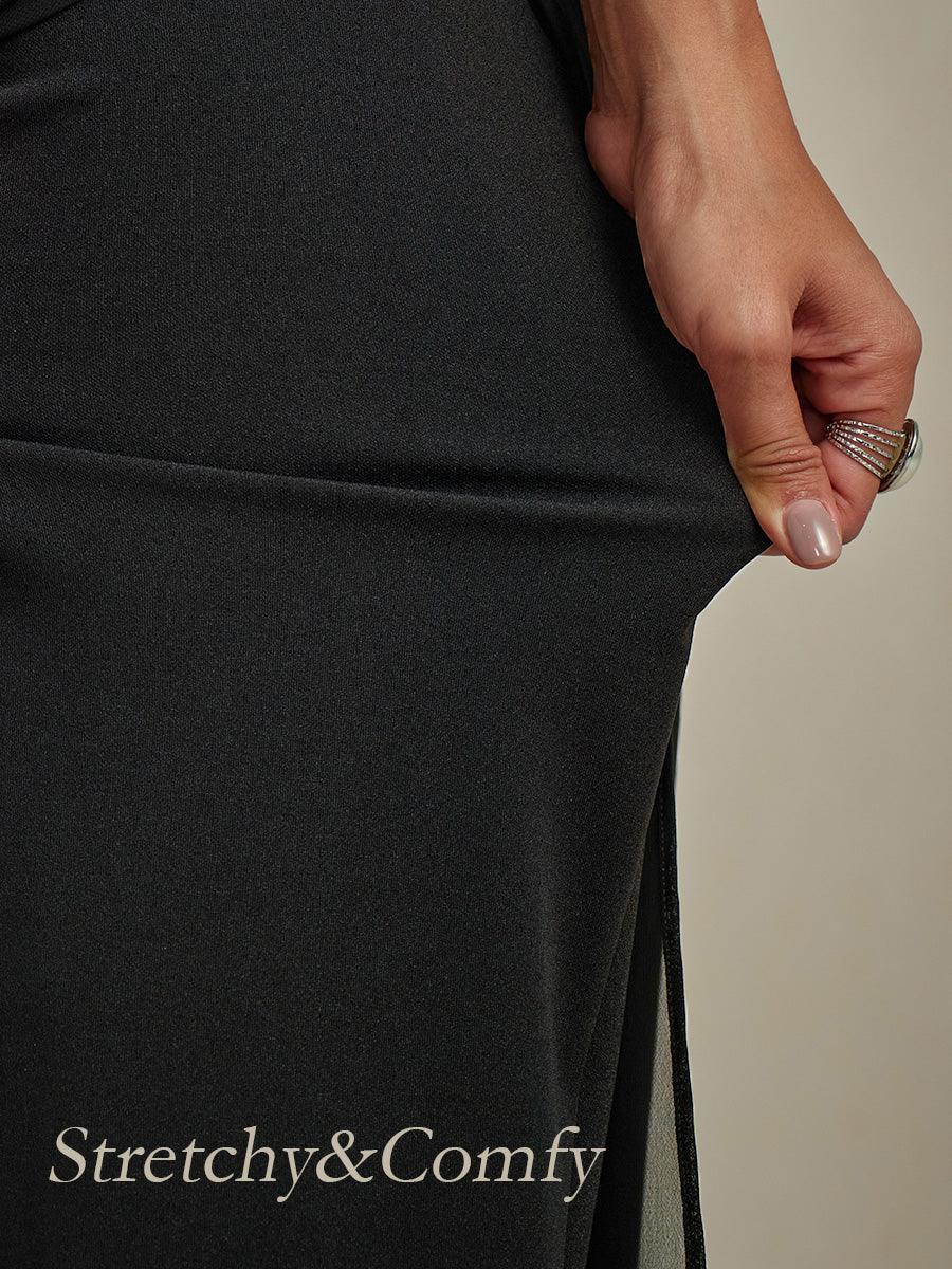 Nova | Straight-Leg Pants with Chiffon Split Overlay