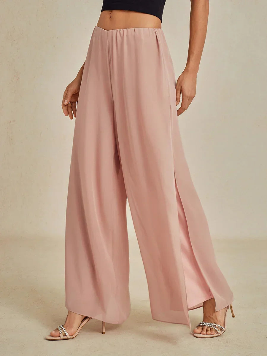 Nova | Straight-Leg Pants with Chiffon Split Overlay