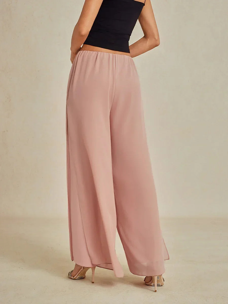 Nova | Straight-Leg Pants with Chiffon Split Overlay