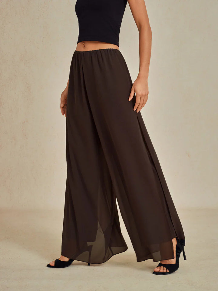 Nova | Straight-Leg Pants with Chiffon Split Overlay