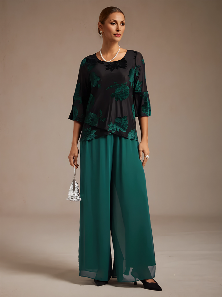 Nova | Straight-Leg Pants with Chiffon Split Overlay