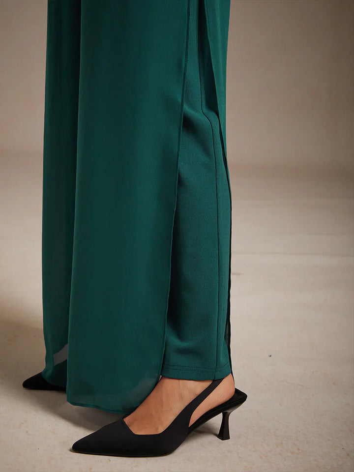 Nova | Straight-Leg Pants with Chiffon Split Overlay