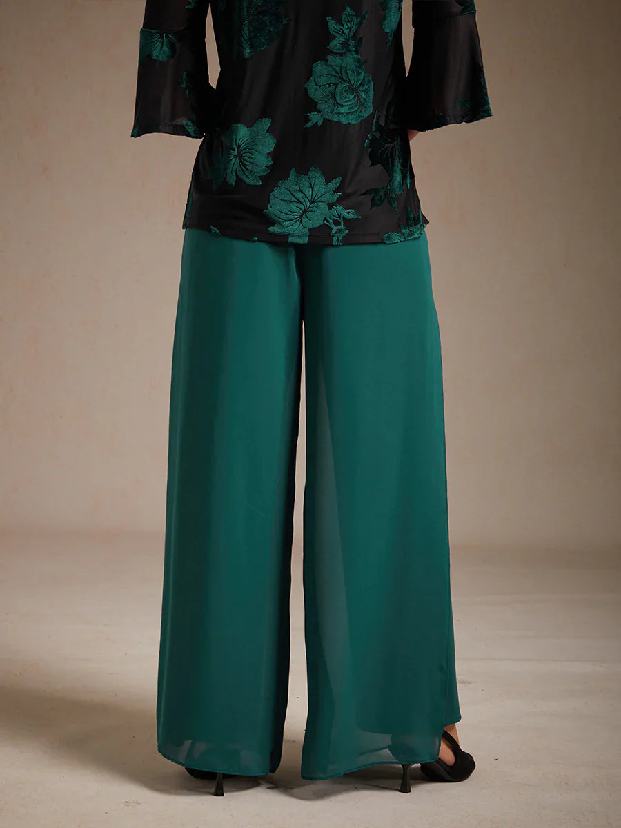 Nova | Straight-Leg Pants with Chiffon Split Overlay