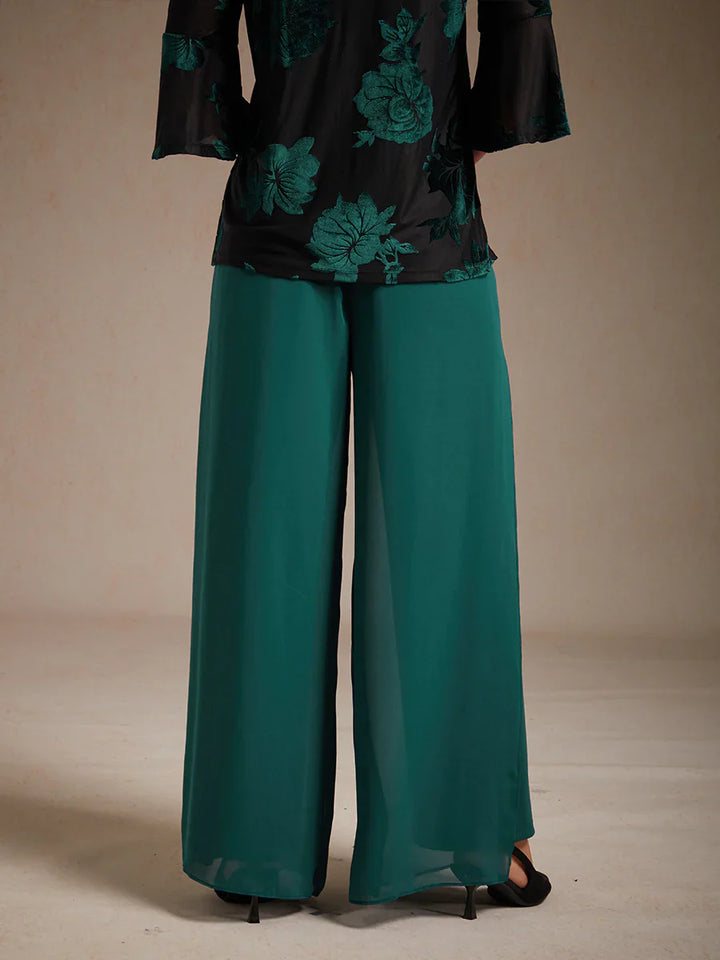 Nova | Straight-Leg Pants with Chiffon Split Overlay