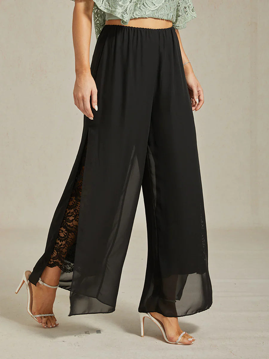 Nova | Straight-Leg Pants with Chiffon Split Overlay