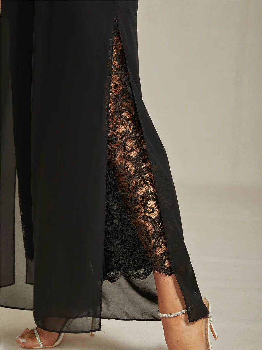 Nova | Straight-Leg Pants with Chiffon Split Overlay