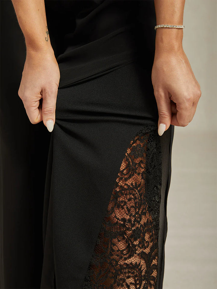 Nova | Straight-Leg Pants with Chiffon Split Overlay