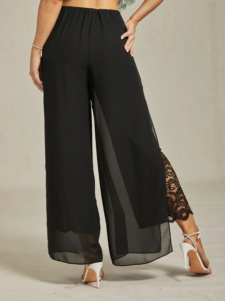 Nova | Straight-Leg Pants with Chiffon Split Overlay